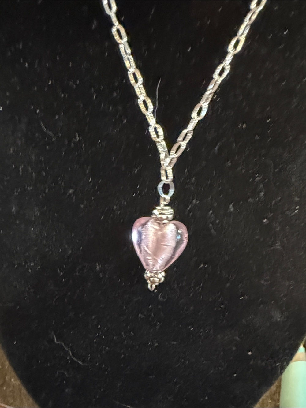 Little Pink Heart Glass Pendant Necklace - Elegant Women's Jewelry